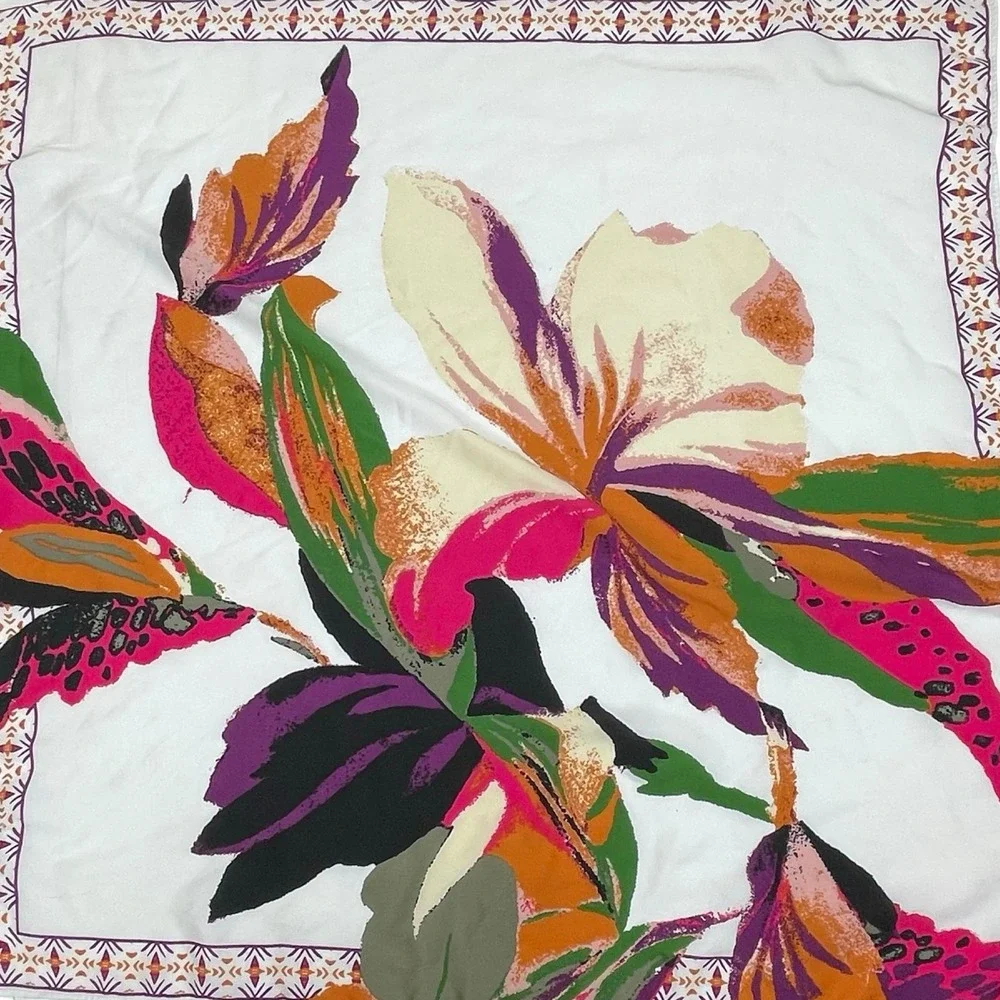 A New Day Women's Hair Purse Scarf Floral Square White Pink Green‎ Orange